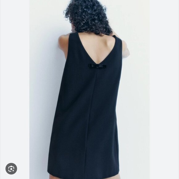 Zara Velvet Bow Sleeveless V Neck Mini Dress Black Size Medium - Picture 6 of 11